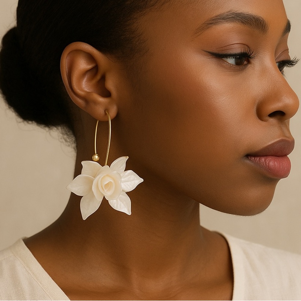 Elegant White Floral Hoop Earrings